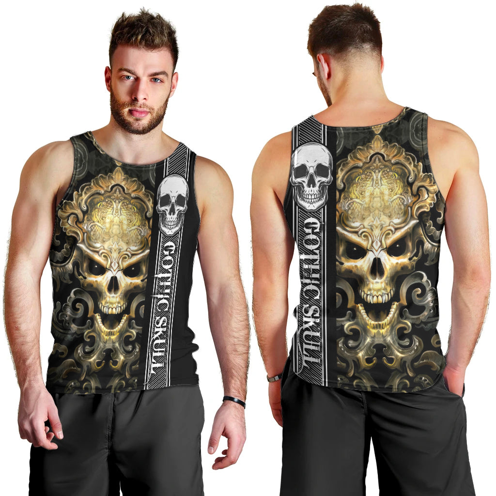 Golden Gothic Skull Men Tank Top Embracing Ancient Elegance DT01