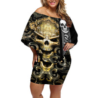 Golden Gothic Skull Off Shoulder Short Dress Embracing Ancient Elegance - Wonder Print Shop