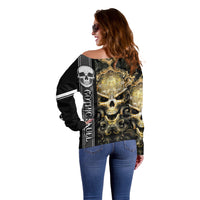 Golden Gothic Skull Off Shoulder Sweater Embracing Ancient Elegance - Wonder Print Shop