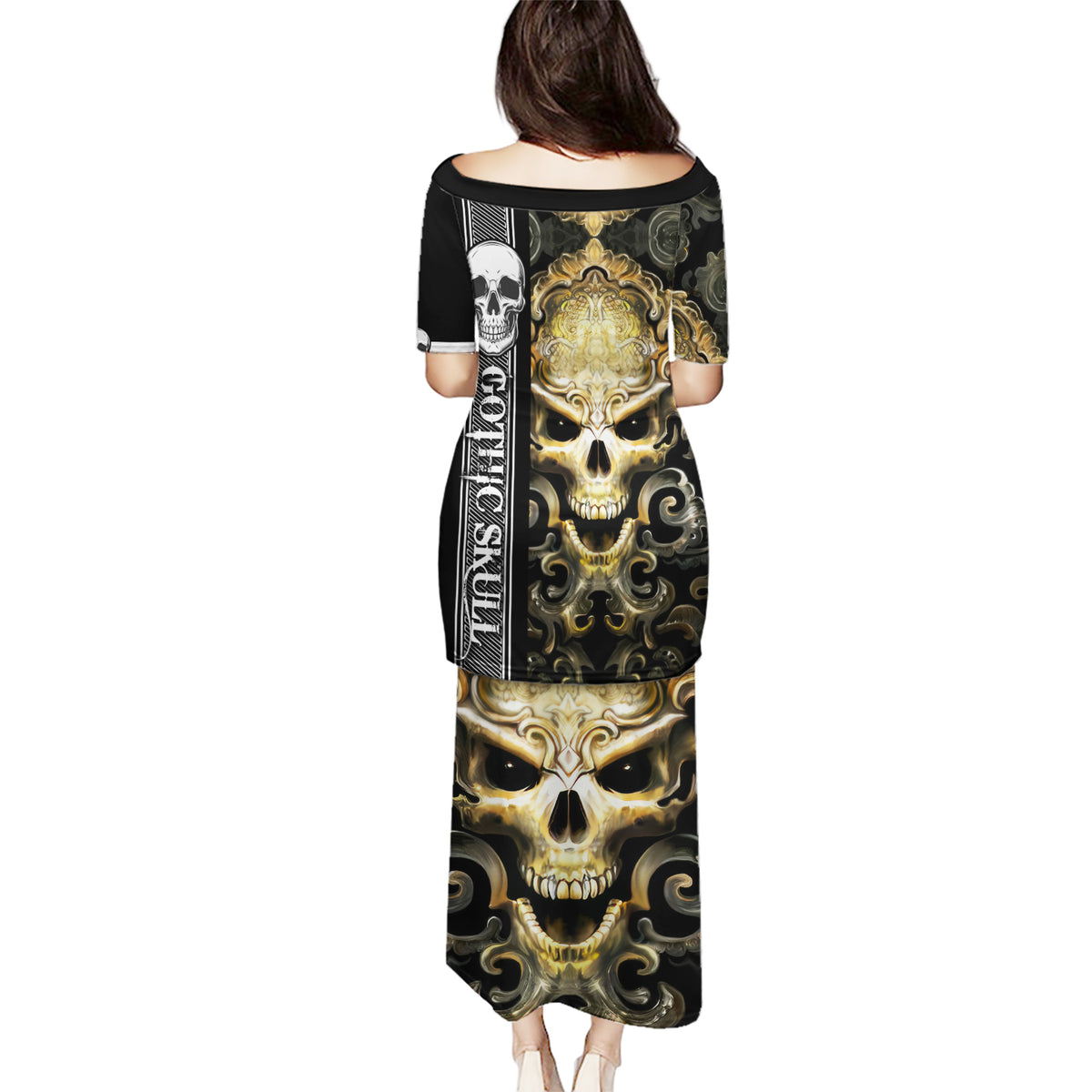 Golden Gothic Skull Puletasi Embracing Ancient Elegance - Wonder Print Shop