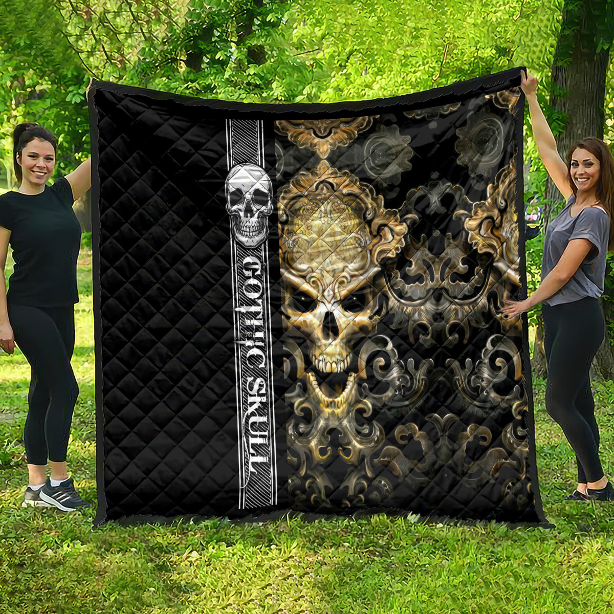 Golden Gothic Skull Quilt Embracing Ancient Elegance - Wonder Print Shop