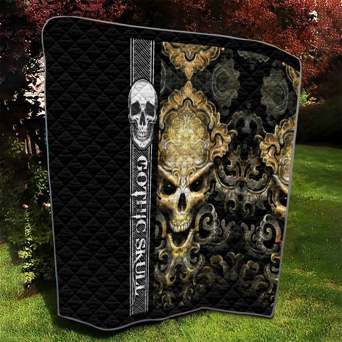 Golden Gothic Skull Quilt Embracing Ancient Elegance - Wonder Print Shop