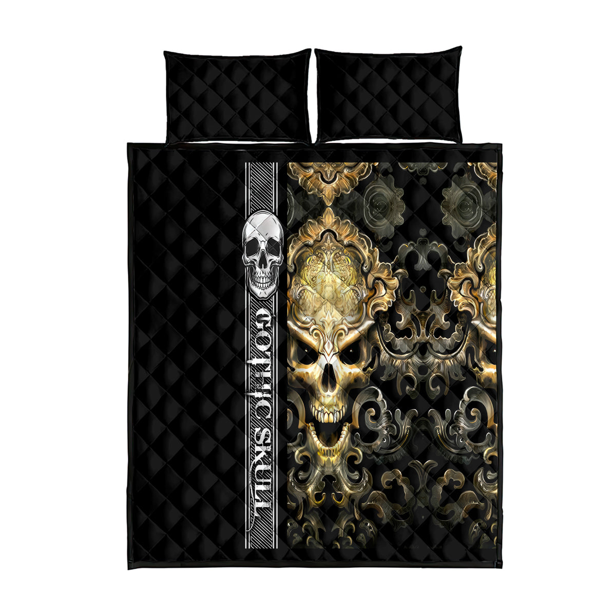 Golden Gothic Skull Quilt Bed Set Embracing Ancient Elegance - Wonder Print Shop