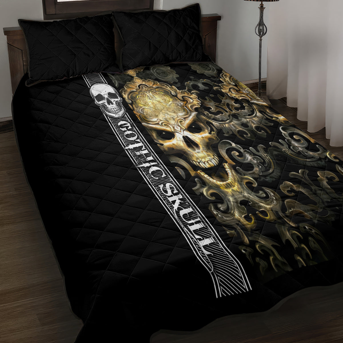 Golden Gothic Skull Quilt Bed Set Embracing Ancient Elegance - Wonder Print Shop