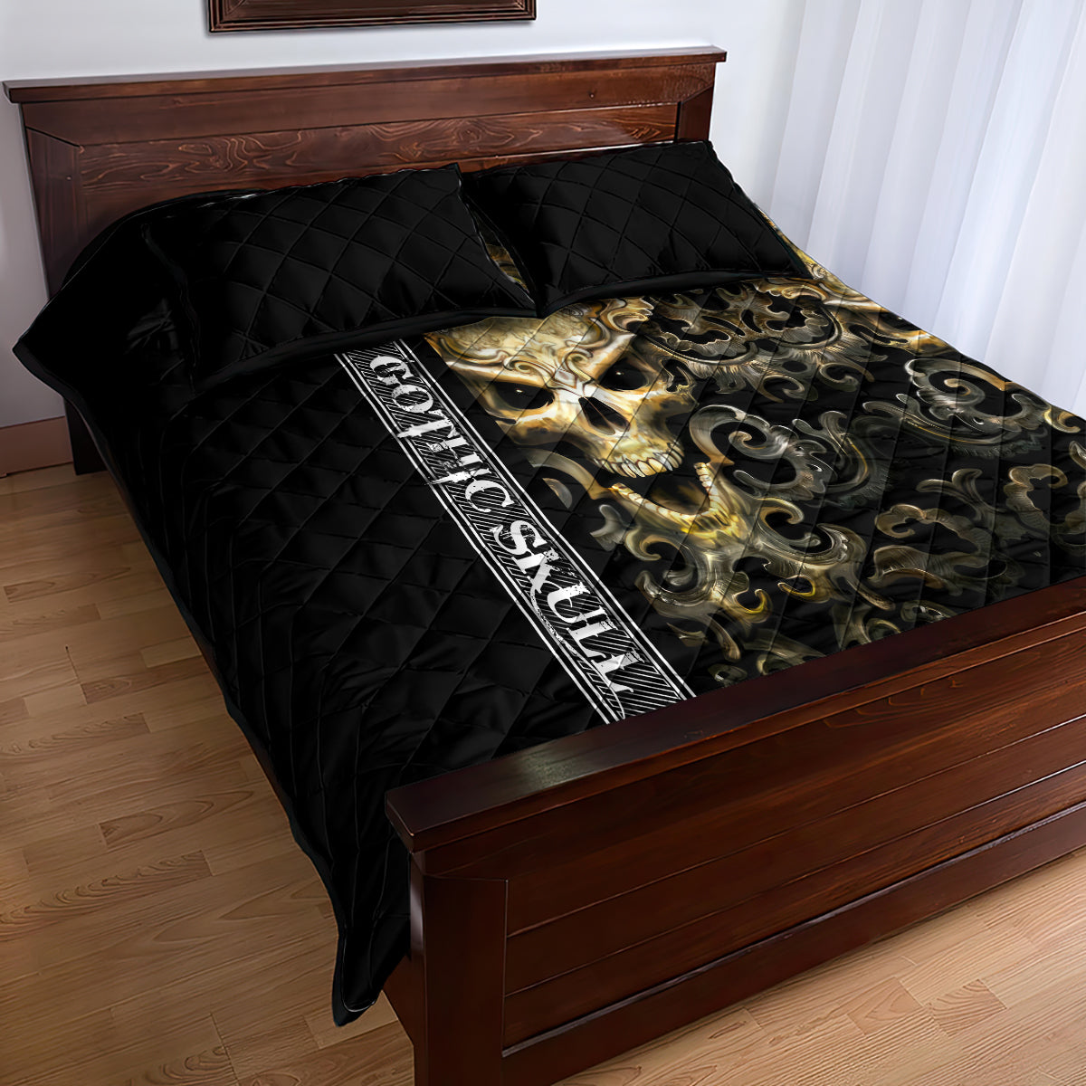 Golden Gothic Skull Quilt Bed Set Embracing Ancient Elegance - Wonder Print Shop