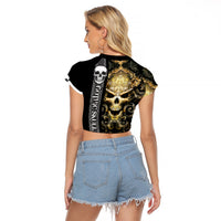 Golden Gothic Skull Raglan Cropped T Shirt Embracing Ancient Elegance - Wonder Print Shop