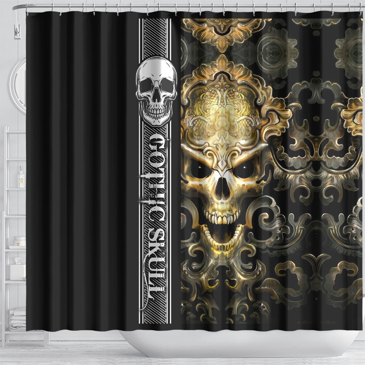 golden-gothic-skull-shower-curtain-embracing-ancient-elegance