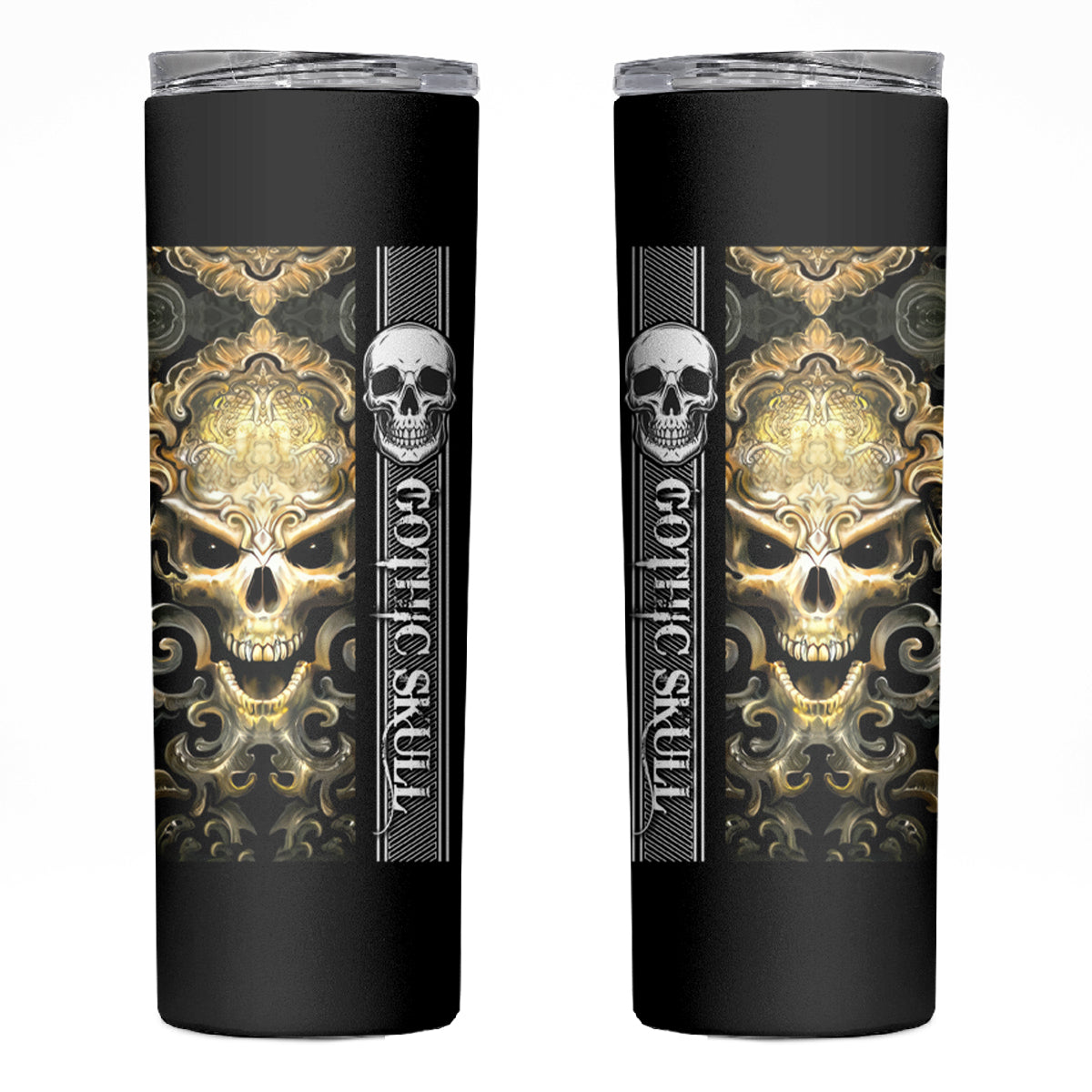 Golden Gothic Skull Skinny Tumbler Embracing Ancient Elegance - Wonder Print Shop