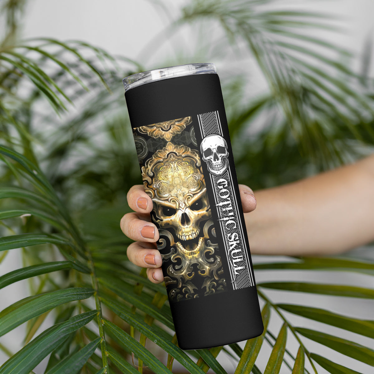 Golden Gothic Skull Skinny Tumbler Embracing Ancient Elegance - Wonder Print Shop