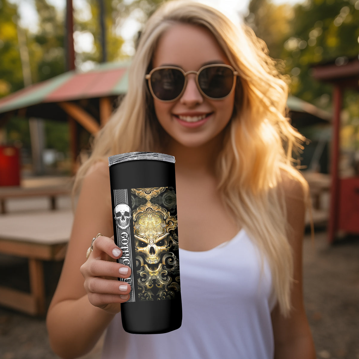 Golden Gothic Skull Skinny Tumbler Embracing Ancient Elegance - Wonder Print Shop
