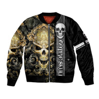 Golden Gothic Skull Sleeve Zip Bomber Jacket Embracing Ancient Elegance - Wonder Print Shop