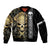 Golden Gothic Skull Sleeve Zip Bomber Jacket Embracing Ancient Elegance - Wonder Print Shop