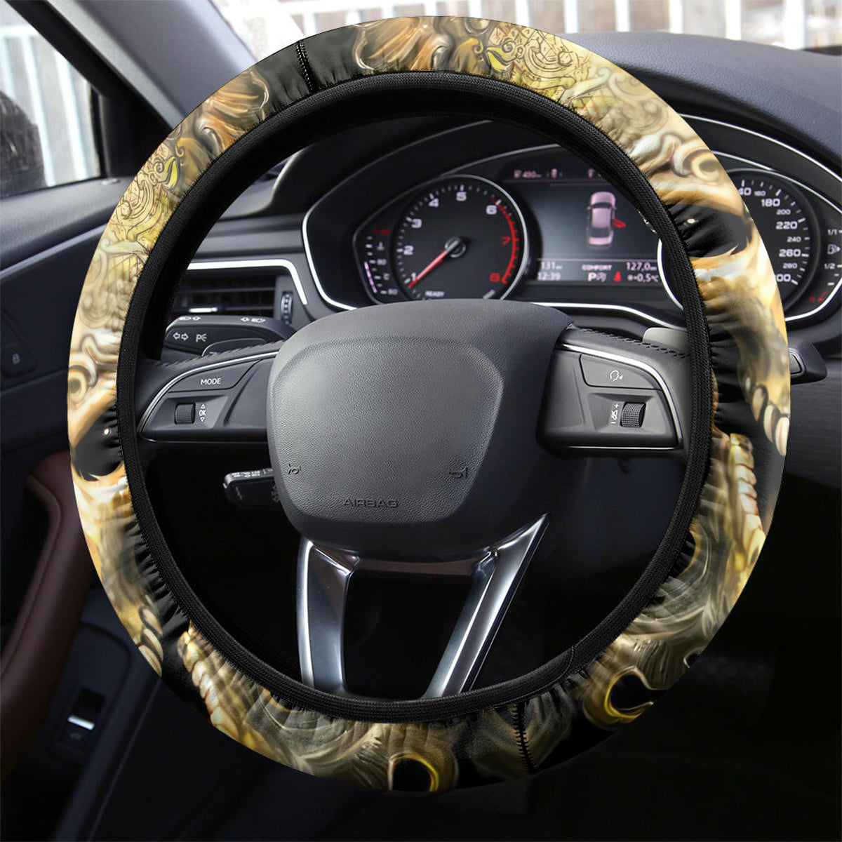 Golden Gothic Skull Steering Wheel Cover Embracing Ancient Elegance - Wonder Print Shop