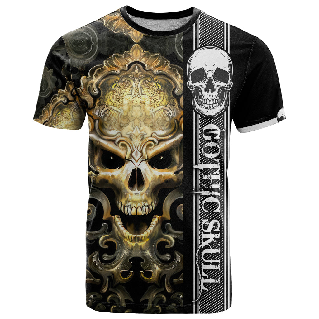 Golden Gothic Skull T Shirt Embracing Ancient Elegance - Wonder Print Shop