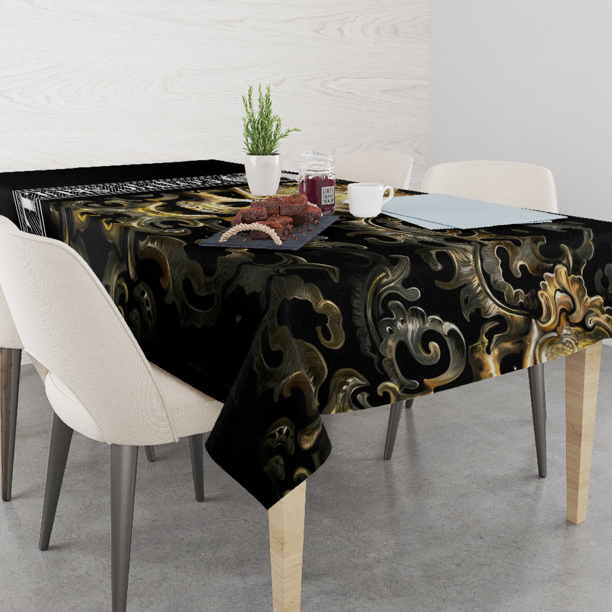 Golden Gothic Skull Tablecloth Embracing Ancient Elegance - Wonder Print Shop