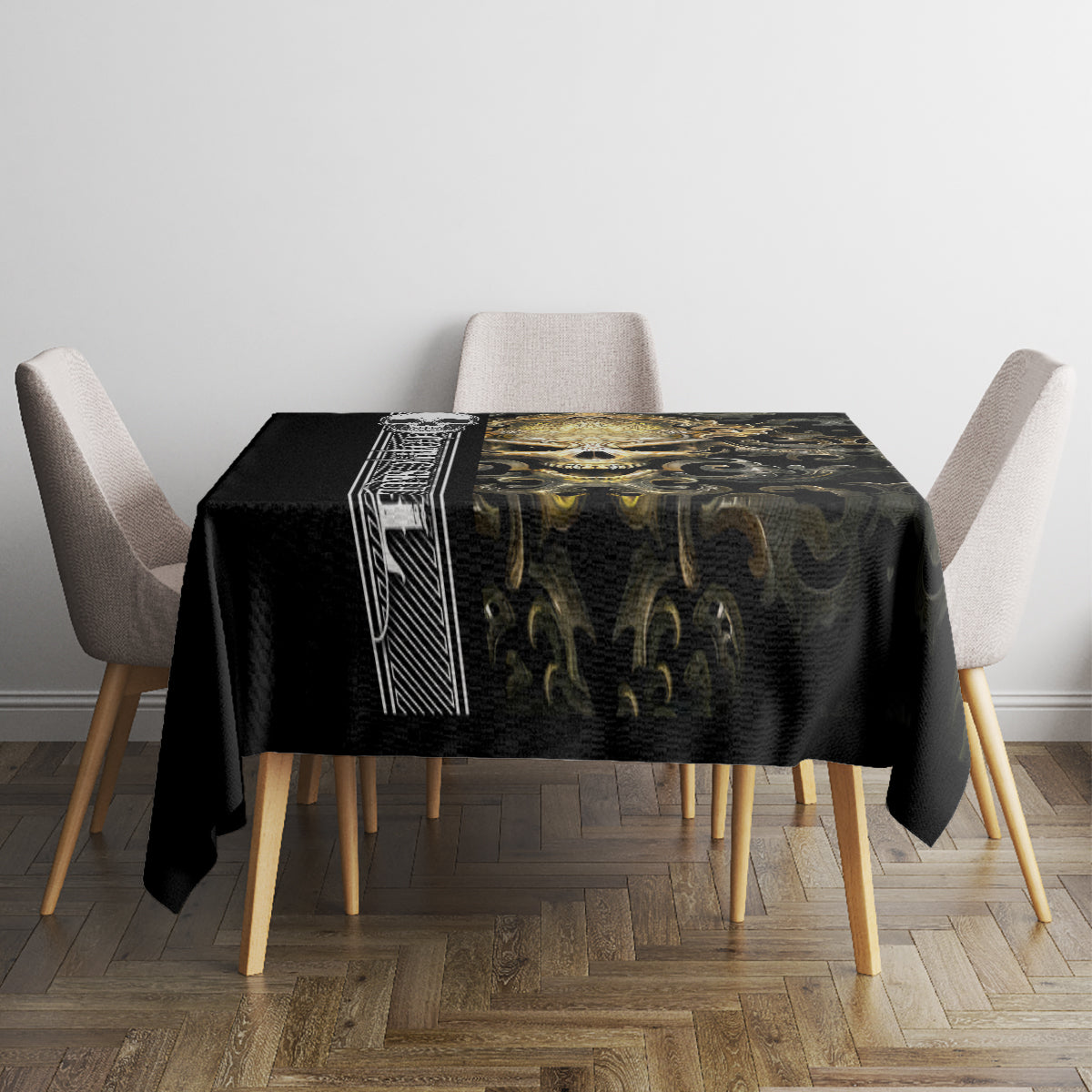 Golden Gothic Skull Tablecloth Embracing Ancient Elegance - Wonder Print Shop