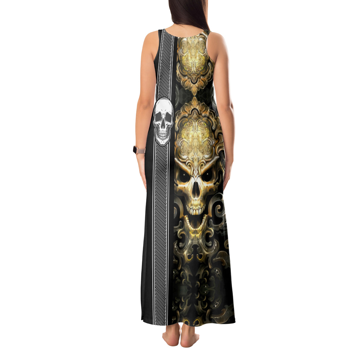 Golden Gothic Skull Tank Maxi Dress Embracing Ancient Elegance - Wonder Print Shop