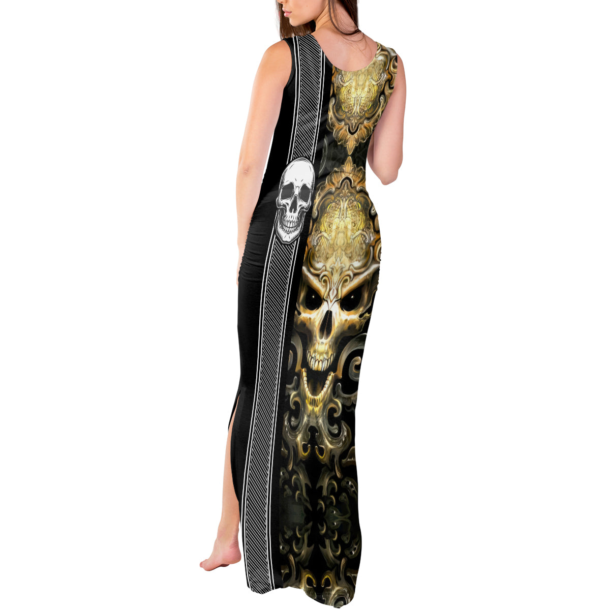 Golden Gothic Skull Tank Maxi Dress Embracing Ancient Elegance - Wonder Print Shop