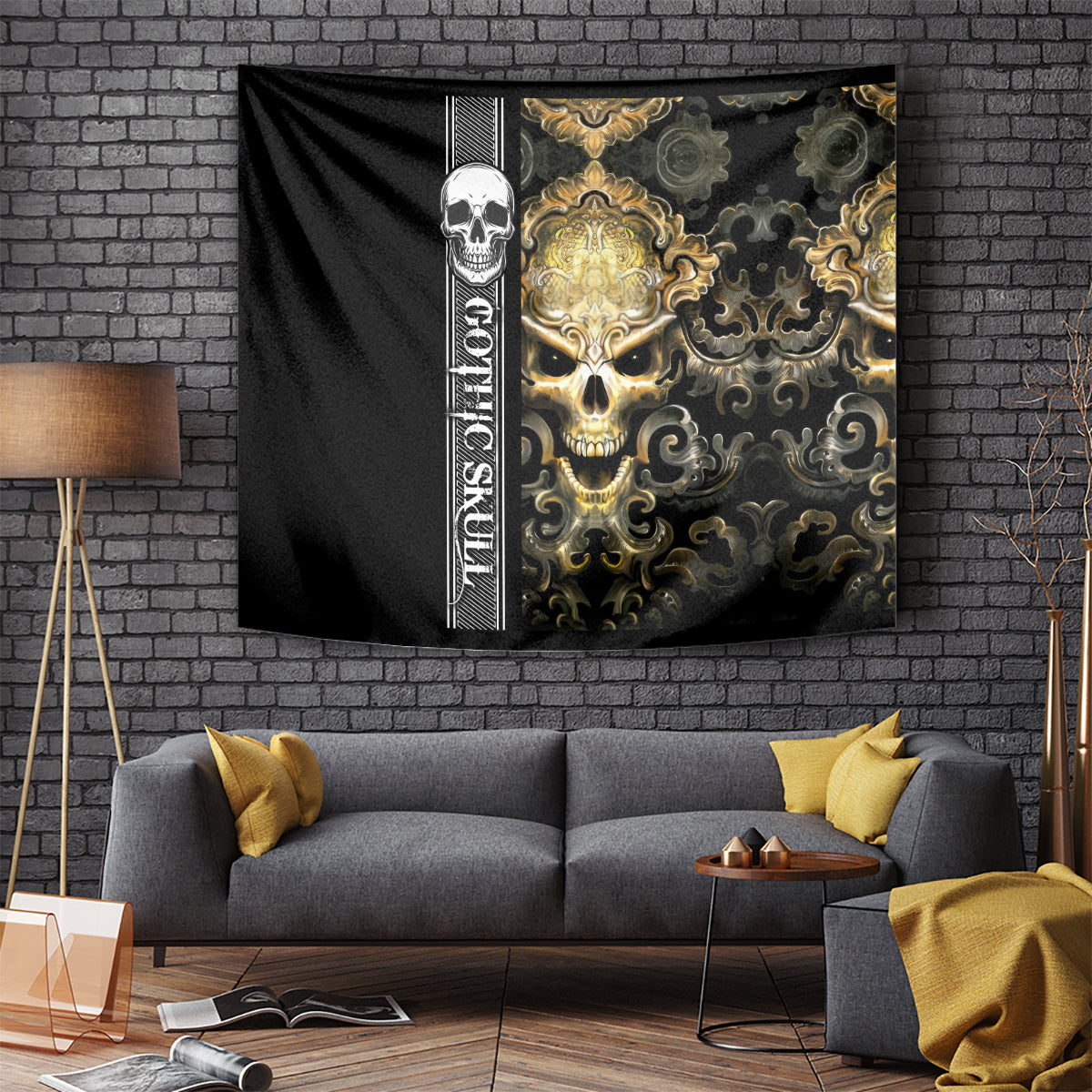 Golden Gothic Skull Tapestry Embracing Ancient Elegance - Wonder Print Shop