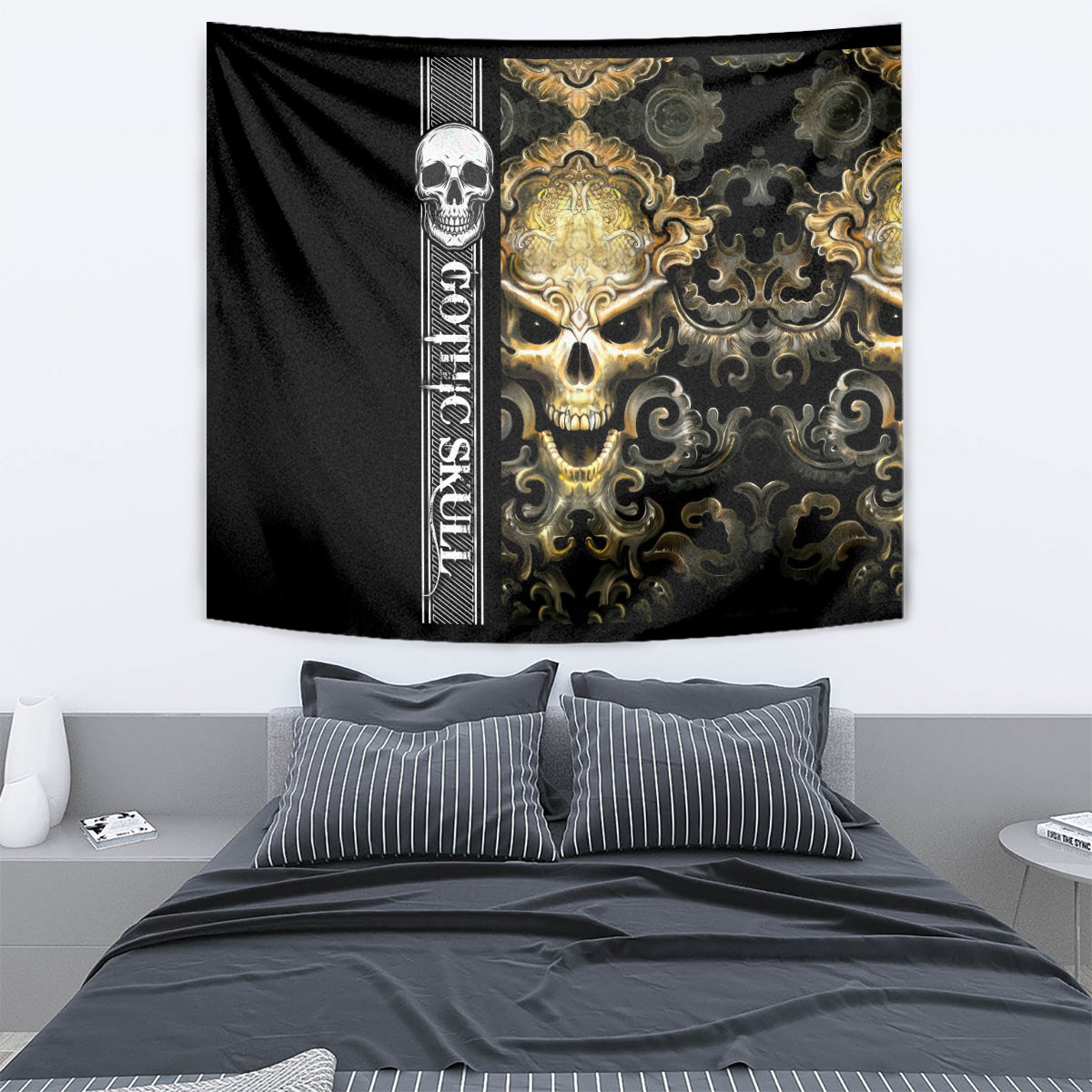Golden Gothic Skull Tapestry Embracing Ancient Elegance - Wonder Print Shop