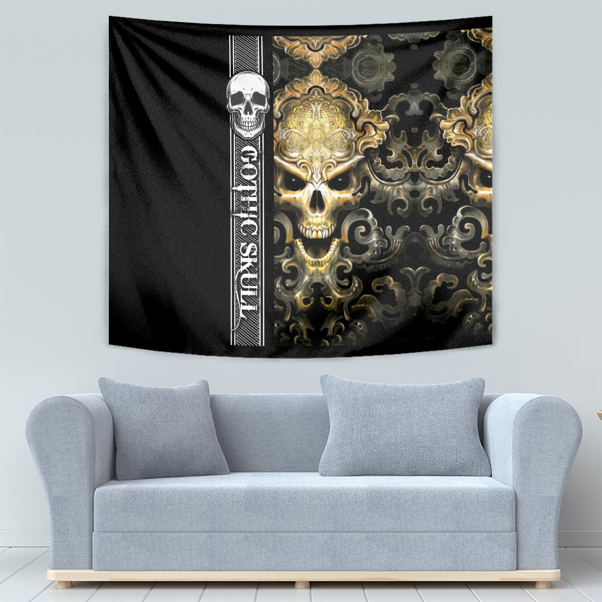 Golden Gothic Skull Tapestry Embracing Ancient Elegance - Wonder Print Shop
