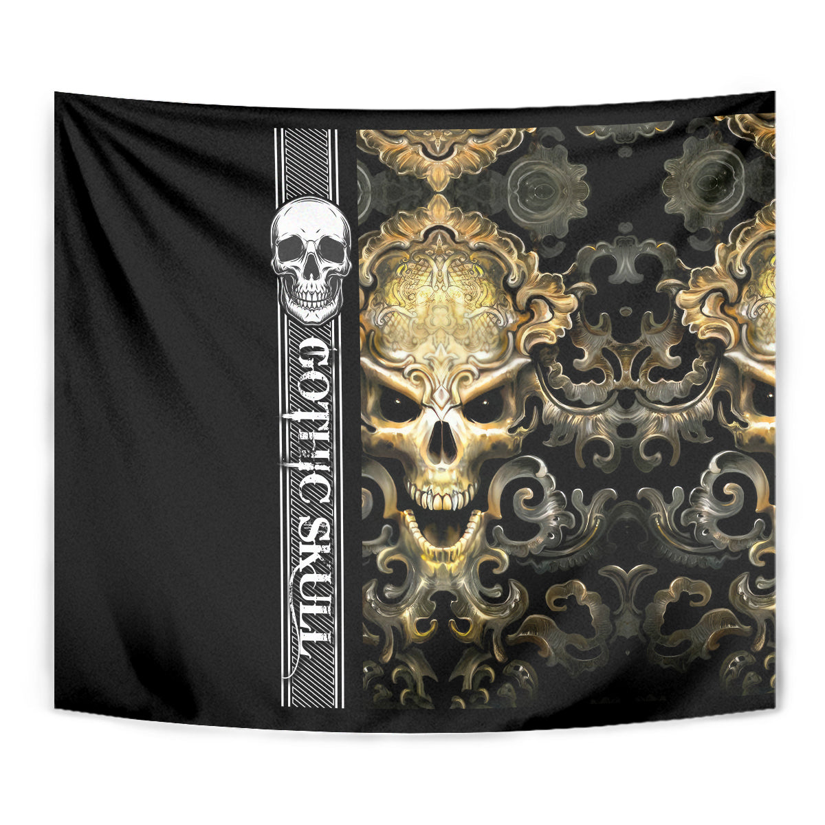 Golden Gothic Skull Tapestry Embracing Ancient Elegance - Wonder Print Shop