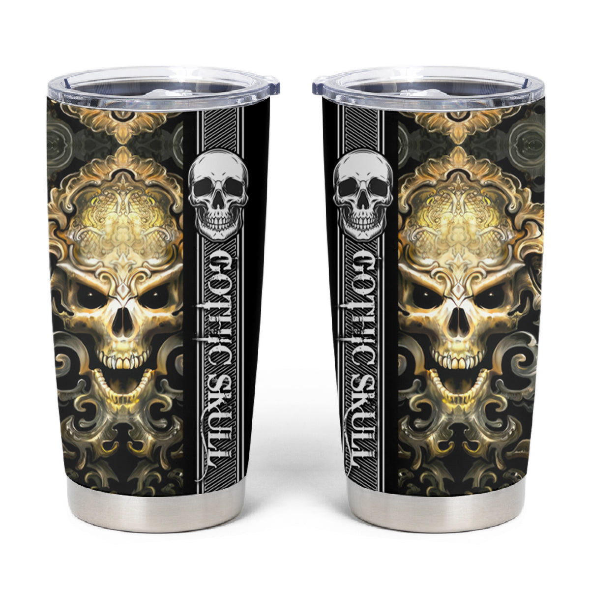 Golden Gothic Skull Tumbler Cup Embracing Ancient Elegance - Wonder Print Shop