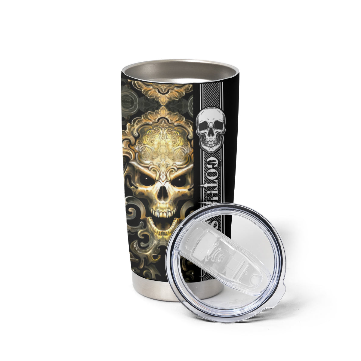 Golden Gothic Skull Tumbler Cup Embracing Ancient Elegance - Wonder Print Shop