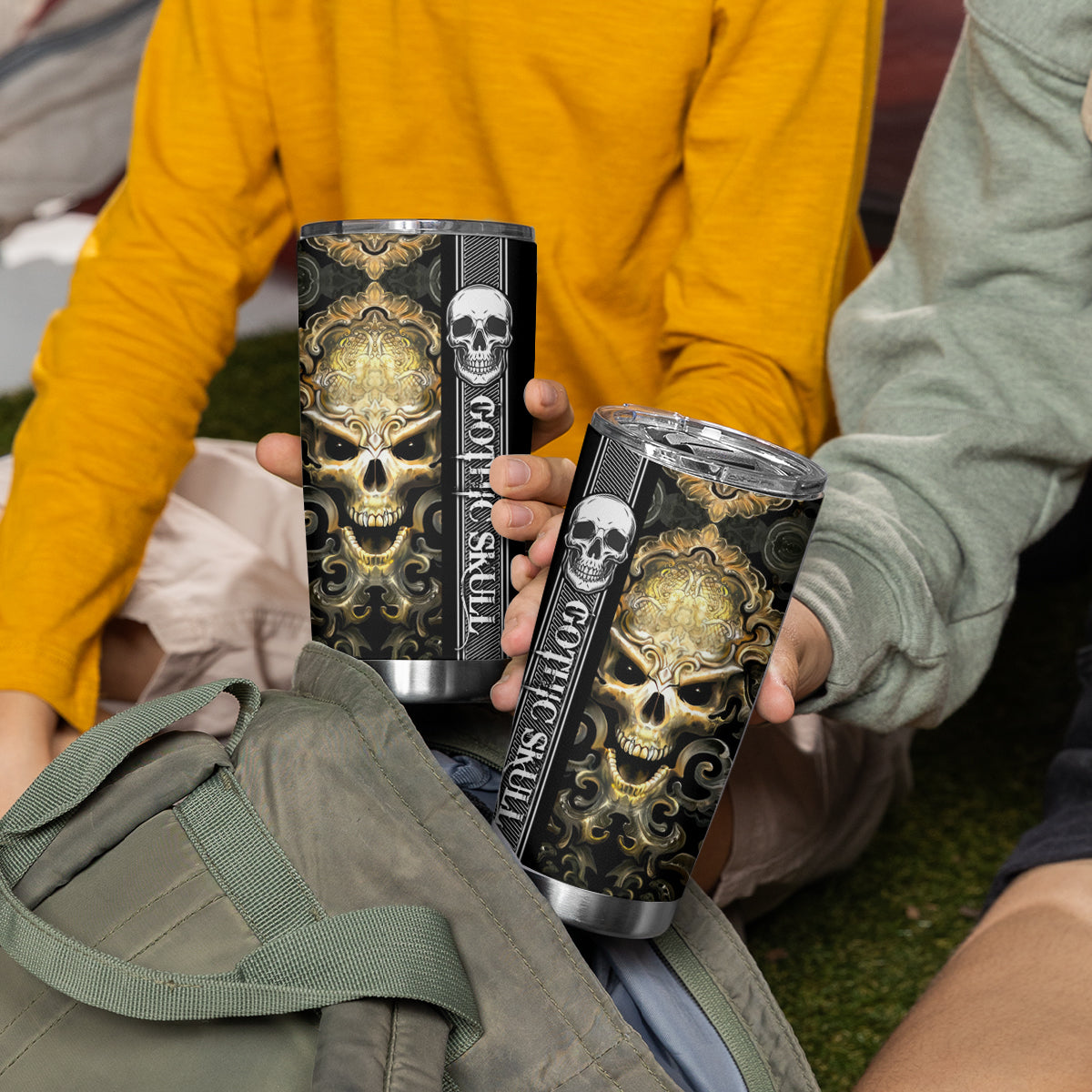 Golden Gothic Skull Tumbler Cup Embracing Ancient Elegance - Wonder Print Shop