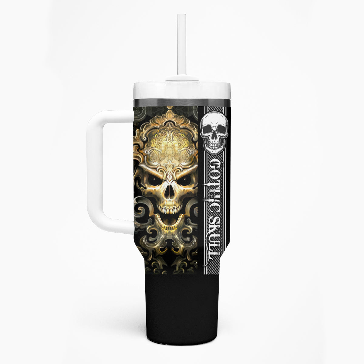 Golden Gothic Skull Tumbler With Handle Embracing Ancient Elegance - Wonder Print Shop