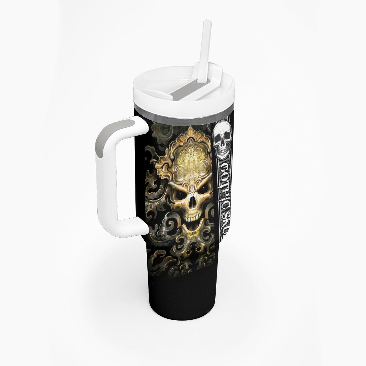 Golden Gothic Skull Tumbler With Handle Embracing Ancient Elegance - Wonder Print Shop