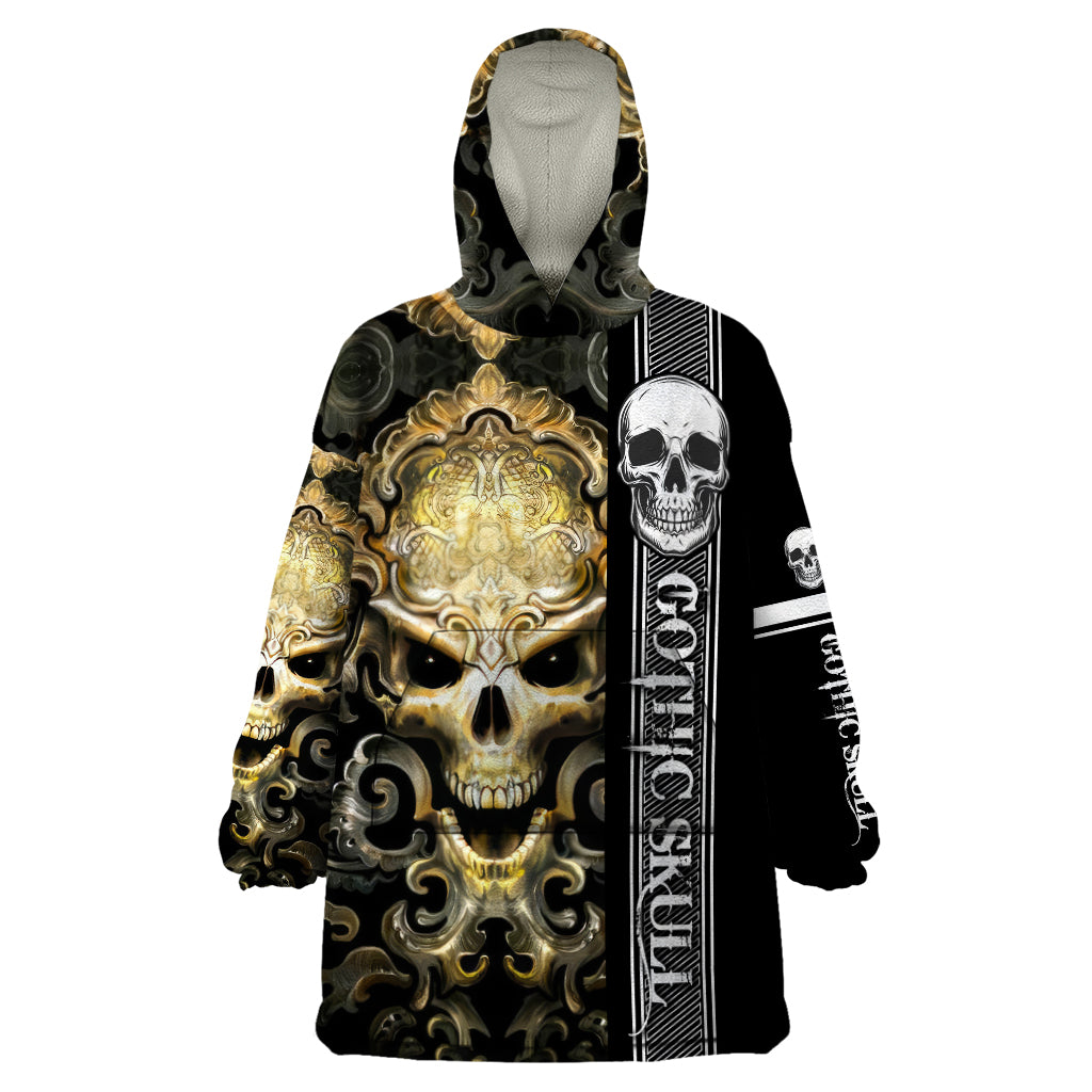Golden Gothic Skull Wearable Blanket Hoodie Embracing Ancient Elegance - Wonder Print Shop