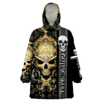 Golden Gothic Skull Wearable Blanket Hoodie Embracing Ancient Elegance - Wonder Print Shop