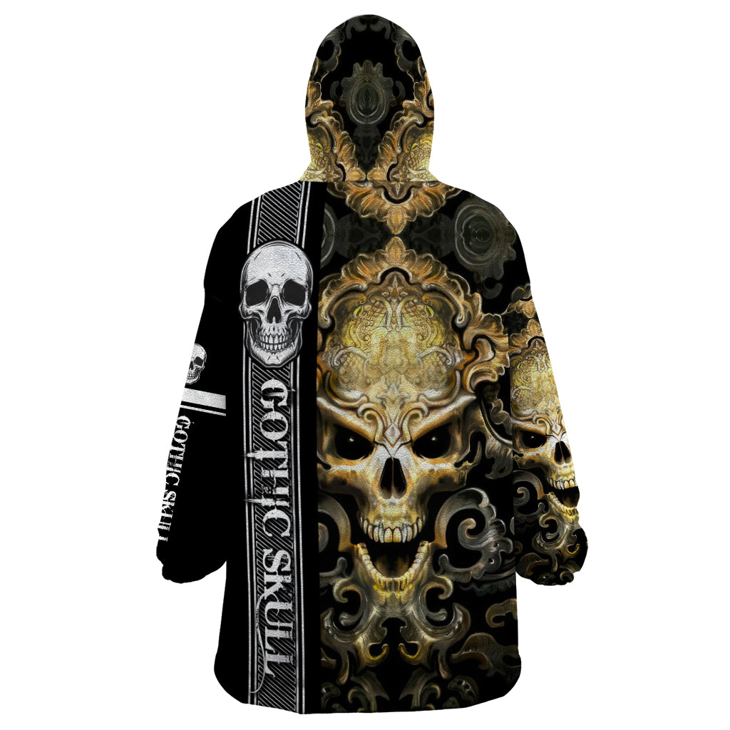 Golden Gothic Skull Wearable Blanket Hoodie Embracing Ancient Elegance - Wonder Print Shop