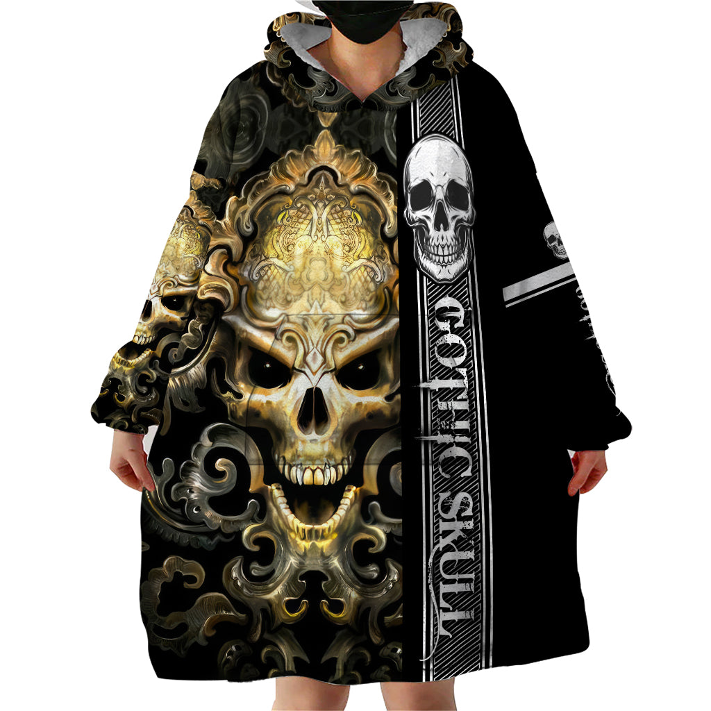 Golden Gothic Skull Wearable Blanket Hoodie Embracing Ancient Elegance - Wonder Print Shop