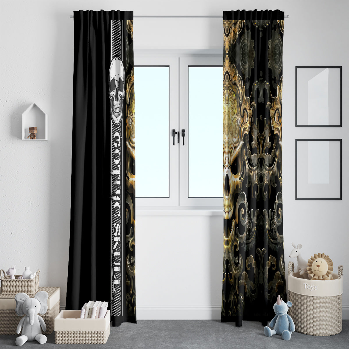 Golden Gothic Skull Window Curtain Embracing Ancient Elegance - Wonder Print Shop