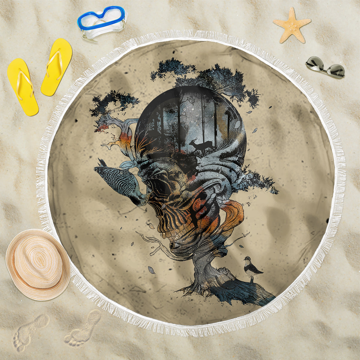 Skull Beach Blanket Hello Darkness My Old Friend - Wonder Print Shop