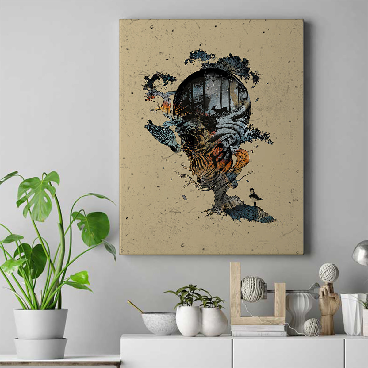 Skull Canvas Wall Art Hello Darkness My Old Friend - Wonder Print Shop