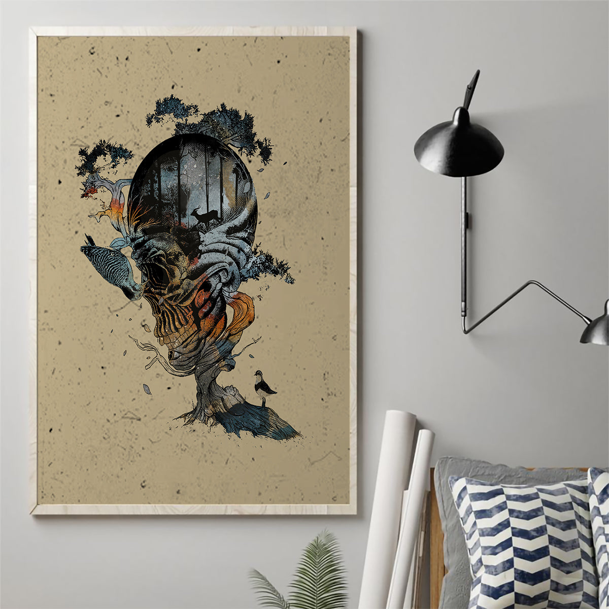 Skull Canvas Wall Art Hello Darkness My Old Friend - Wonder Print Shop
