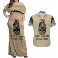 Skull Couples Matching Off Shoulder Maxi Dress and Hawaiian Shirt Hello Darkness My Old Friend - Wonder Print Shop