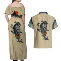 Skull Couples Matching Off Shoulder Maxi Dress and Hawaiian Shirt Hello Darkness My Old Friend - Wonder Print Shop
