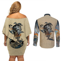 Skull Couples Matching Off Shoulder Short Dress and Long Sleeve Button Shirts Hello Darkness My Old Friend - Wonder Print Shop