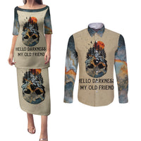 Skull Couples Matching Puletasi Dress and Long Sleeve Button Shirts Hello Darkness My Old Friend - Wonder Print Shop