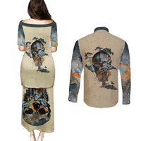 Skull Couples Matching Puletasi Dress and Long Sleeve Button Shirts Hello Darkness My Old Friend - Wonder Print Shop