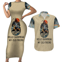 Skull Couples Matching Short Sleeve Bodycon Dress and Hawaiian Shirt Hello Darkness My Old Friend - Wonder Print Shop