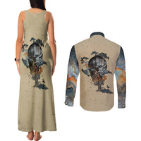 Skull Couples Matching Tank Maxi Dress and Long Sleeve Button Shirts Hello Darkness My Old Friend - Wonder Print Shop