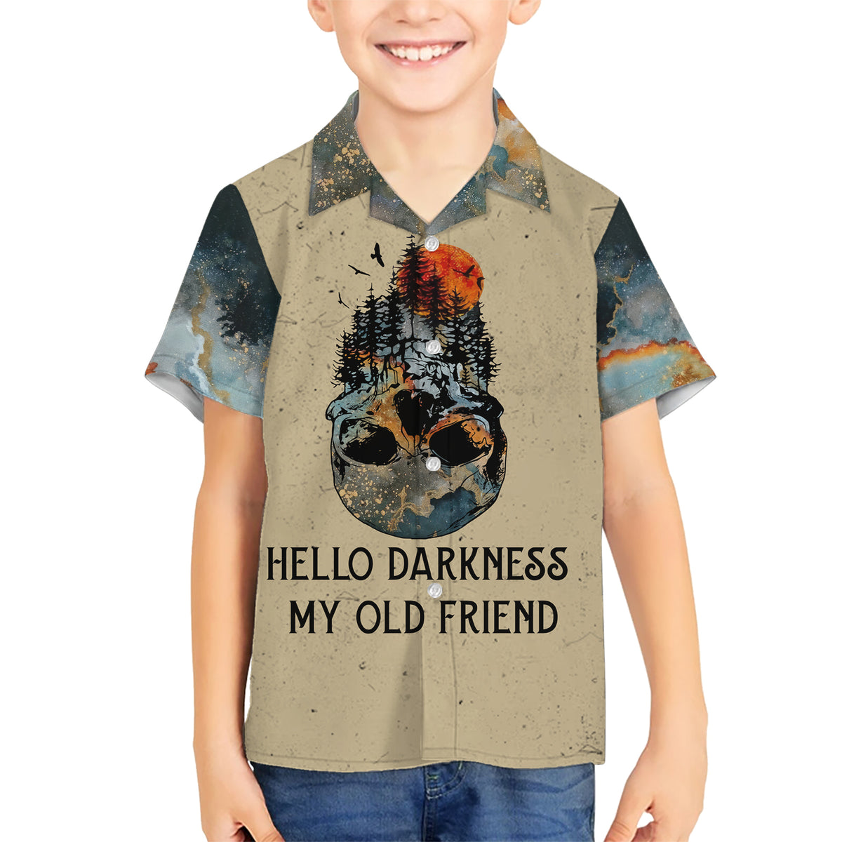 Skull Hawaiian Shirt Hello Darkness My Old Friend - Wonder Print Shop