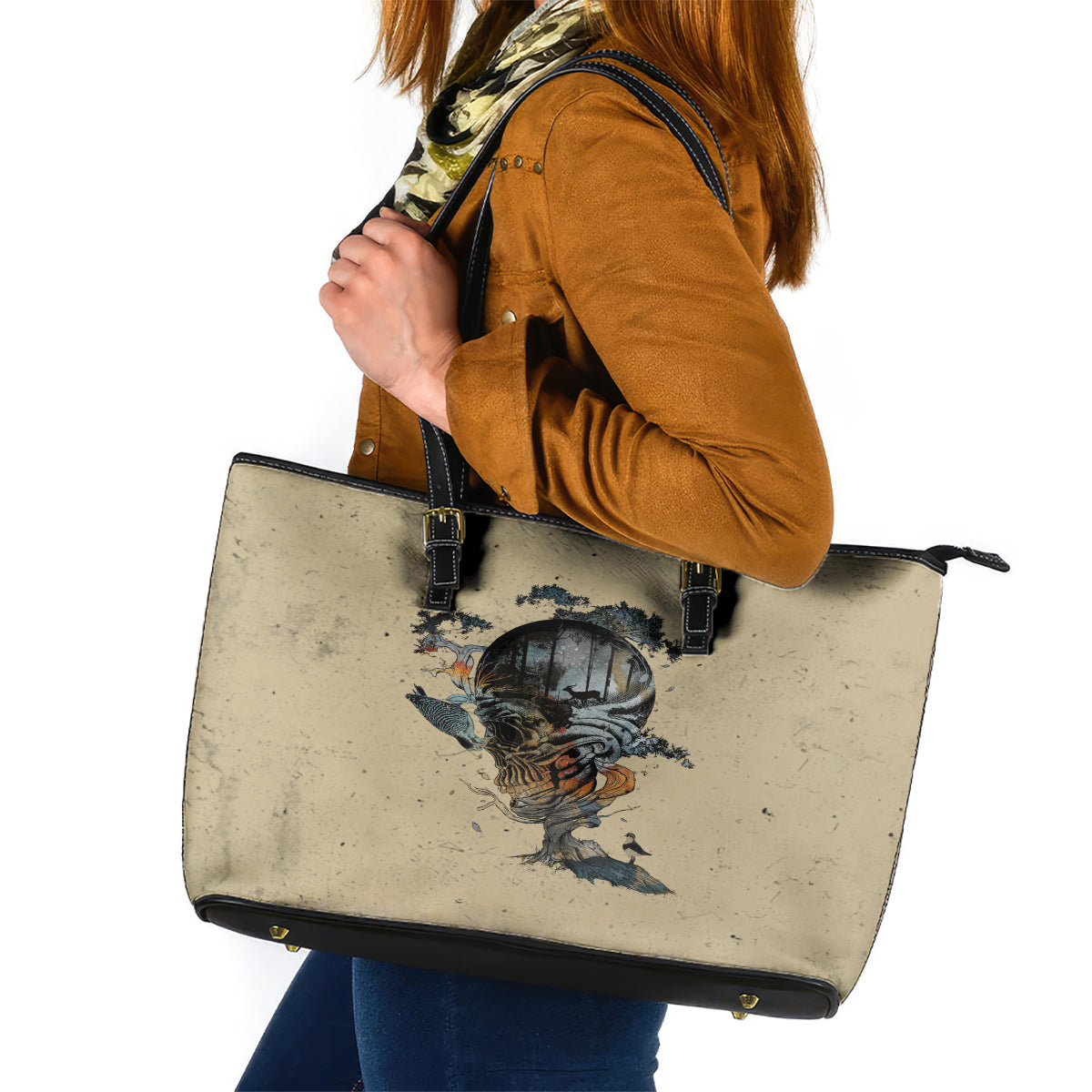 Skull Leather Tote Bag Hello Darkness My Old Friend - Wonder Print Shop
