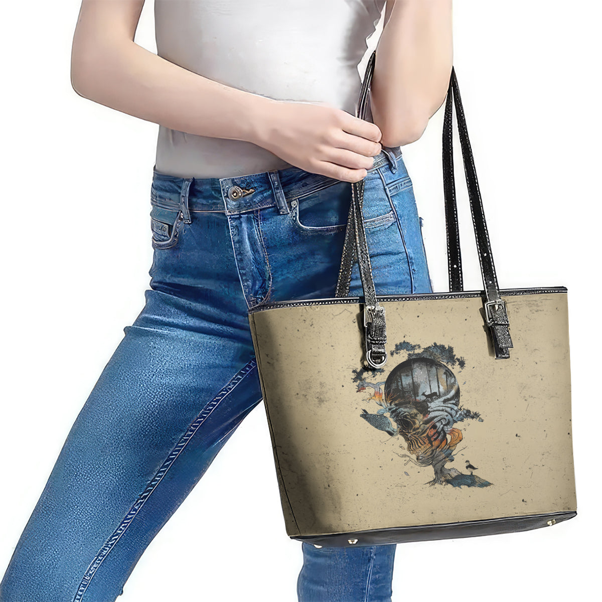 Skull Leather Tote Bag Hello Darkness My Old Friend - Wonder Print Shop