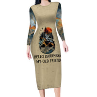 Skull Long Sleeve Bodycon Dress Hello Darkness My Old Friend - Wonder Print Shop
